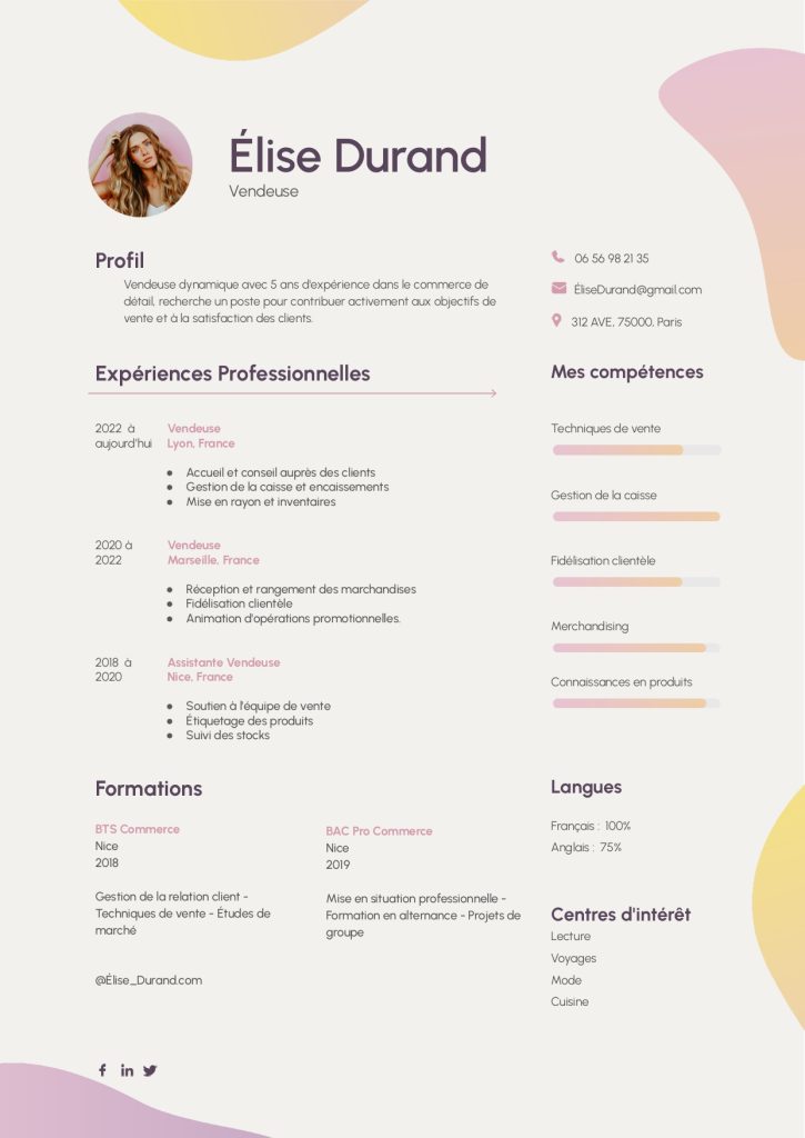 CV pour Vendeuse